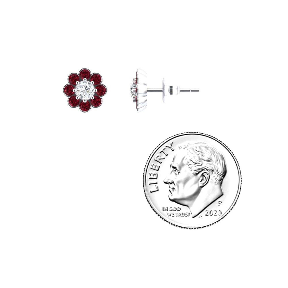Ruby & Diamond Floral Stud Earrings - Trudy