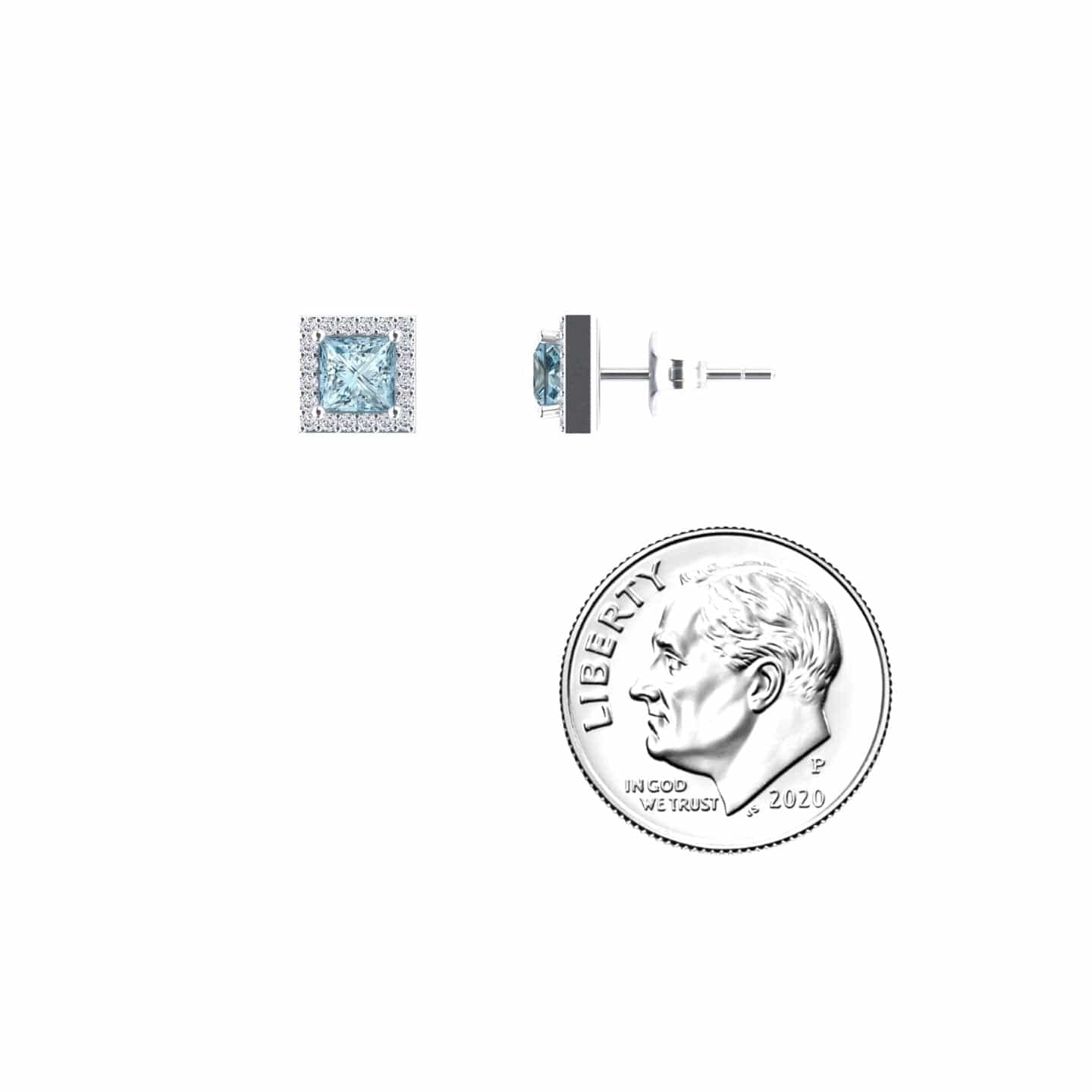 Aquamarine & Diamond Halo Stud Earrings - Yu