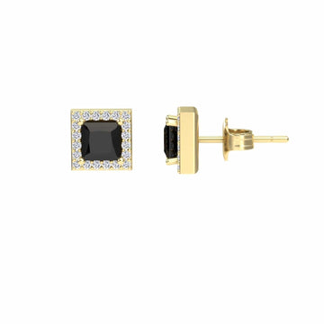 Black & White Diamond Halo Stud Earrings - Yu