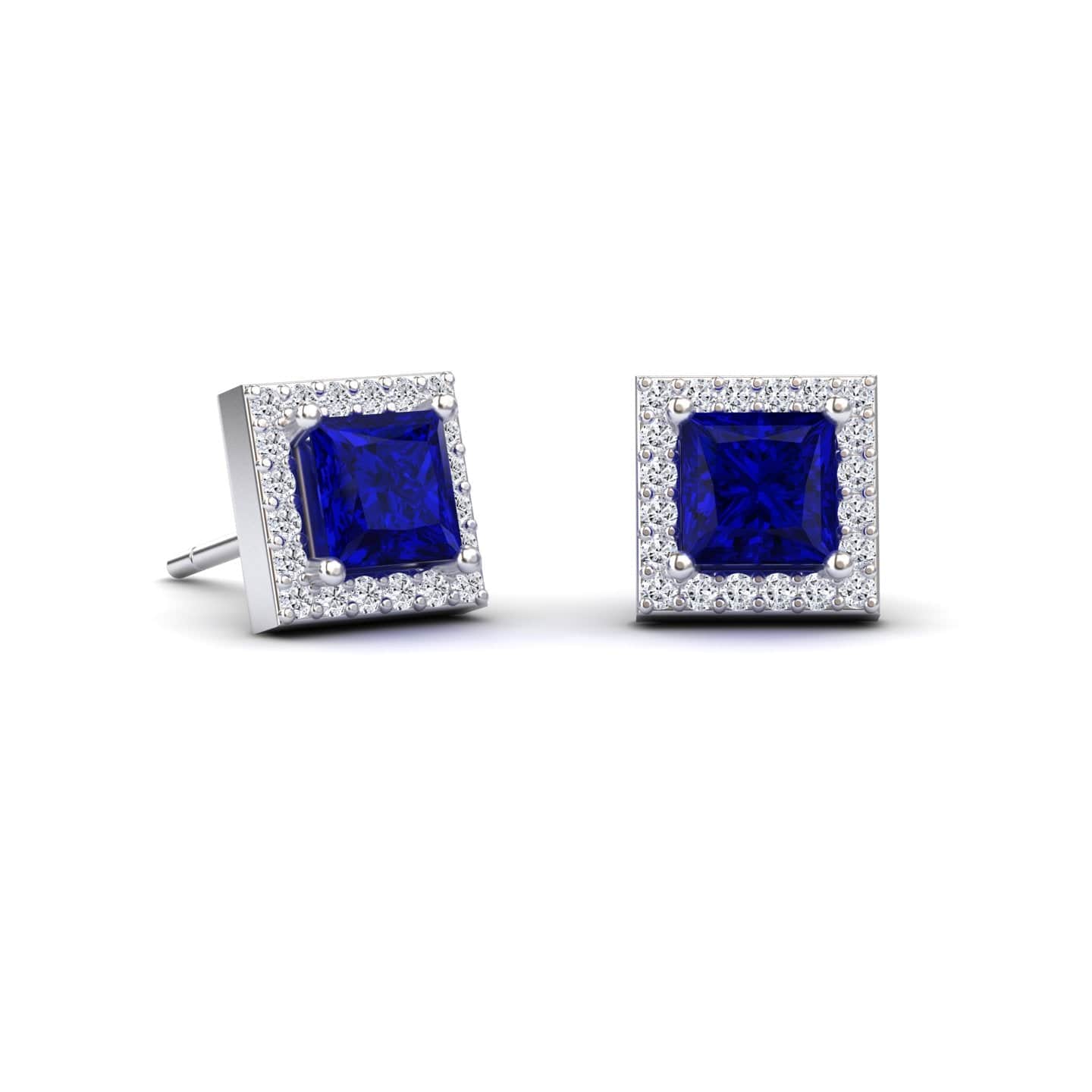 Blue Sapphire & Diamond Halo Stud Earrings - Yu