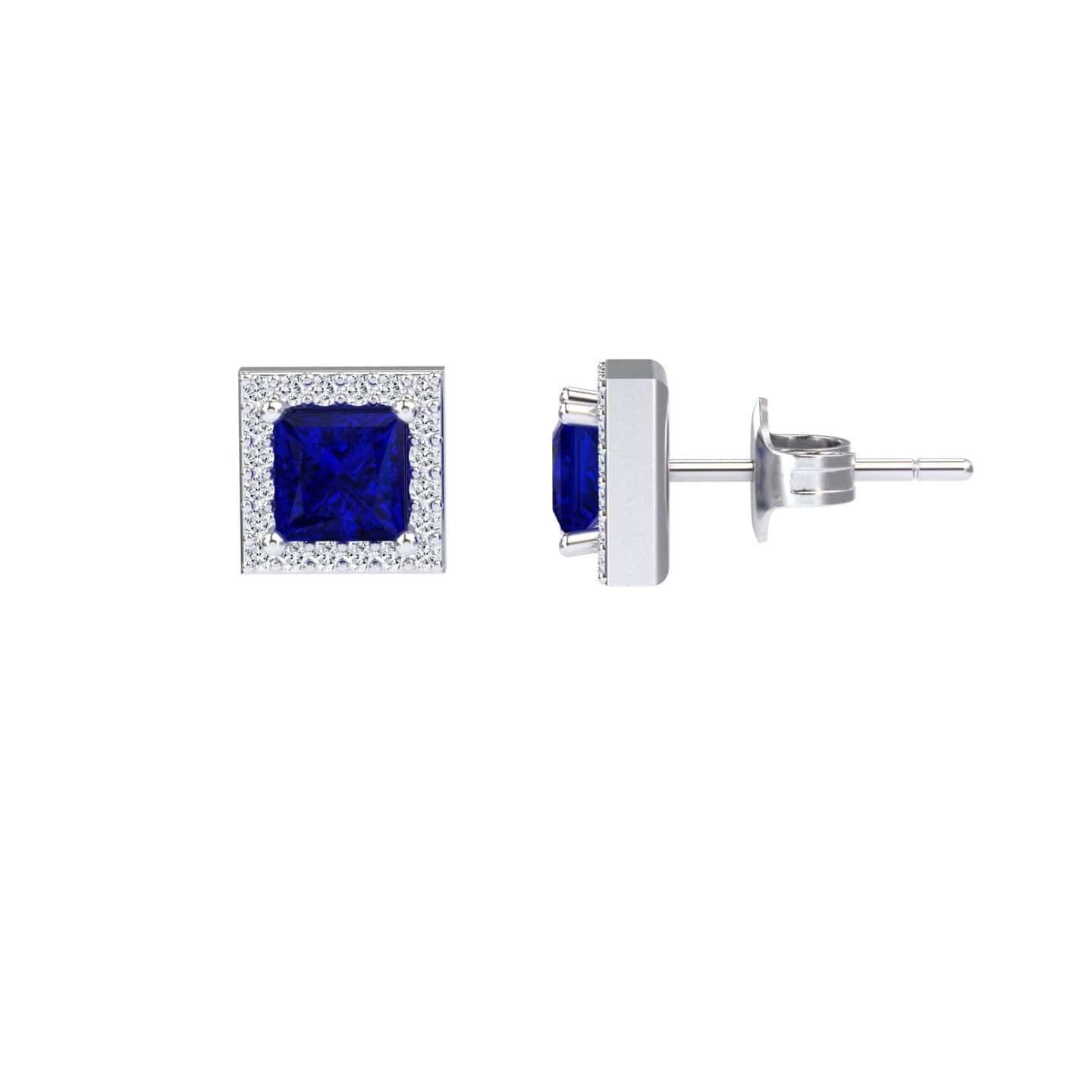 Blue Sapphire & Diamond Halo Stud Earrings - Yu