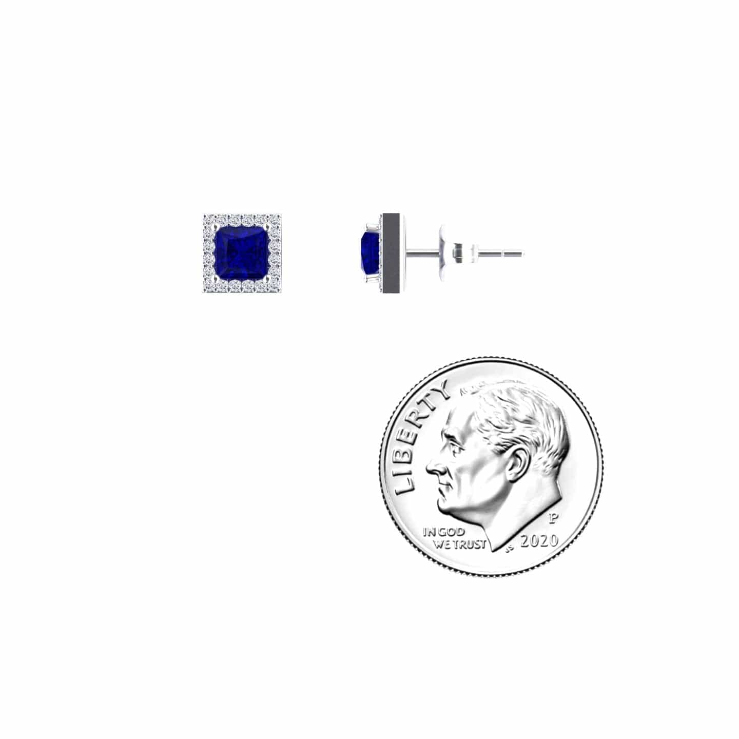 Blue Sapphire & Diamond Halo Stud Earrings - Yu