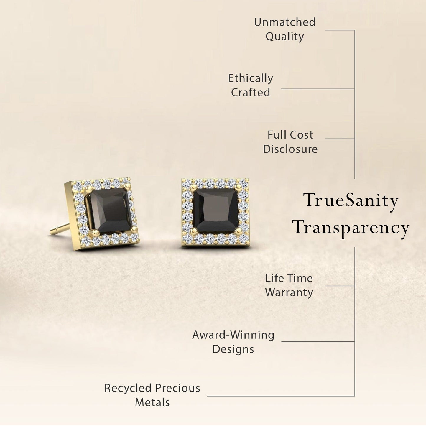 Black & White Diamond Halo Stud Earrings - Yu
