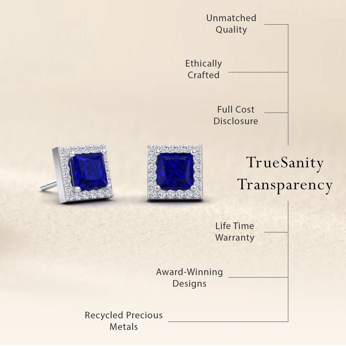 Blue Sapphire & Diamond Halo Stud Earrings - Yu