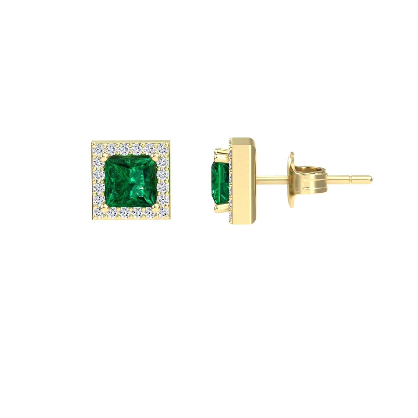 Emerald & Diamond Halo Stud Earrings - Yu