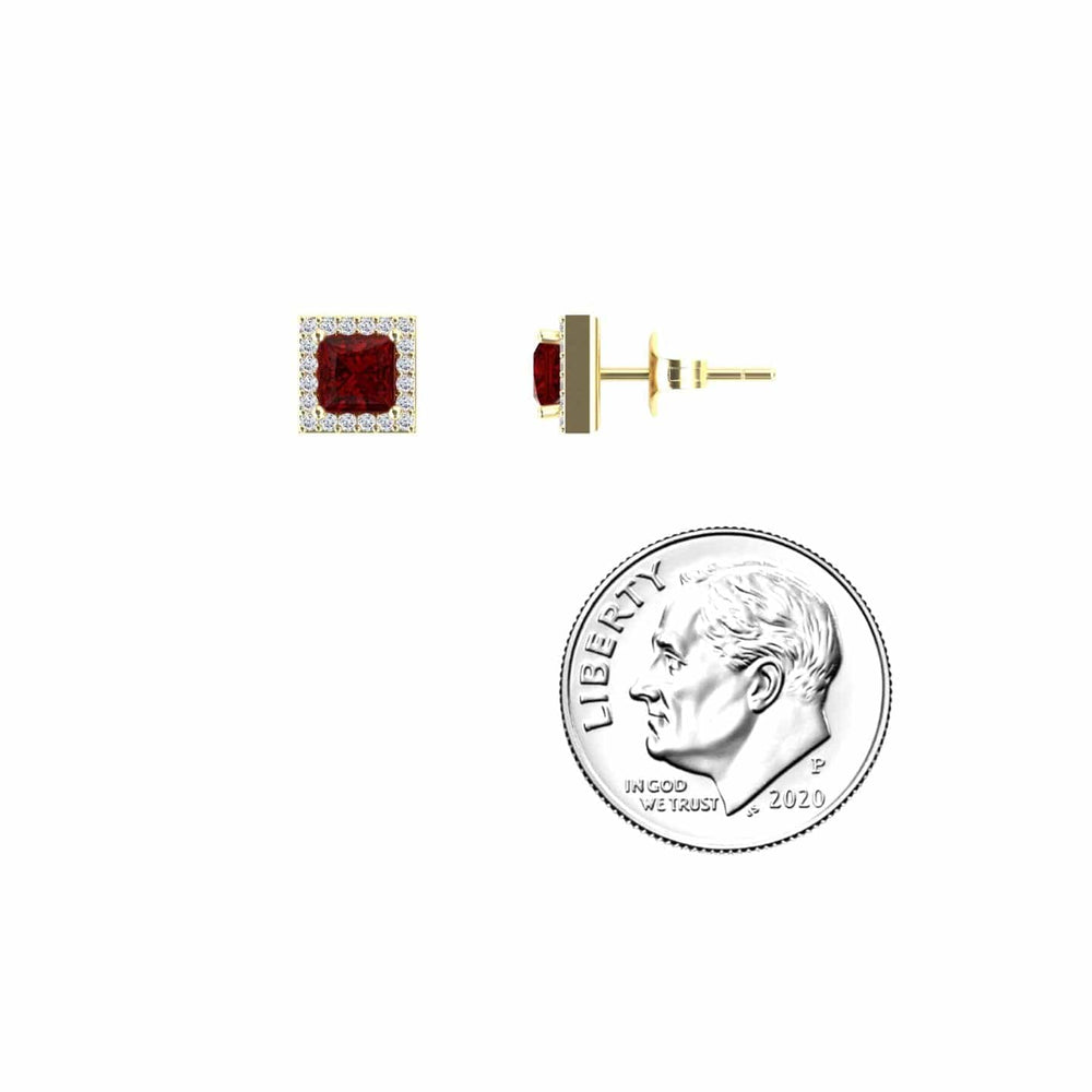 Ruby & Diamond Halo Stud Earrings - Yu