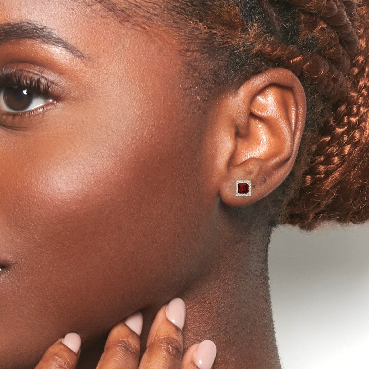 Ruby & Diamond Halo Stud Earrings - Yu