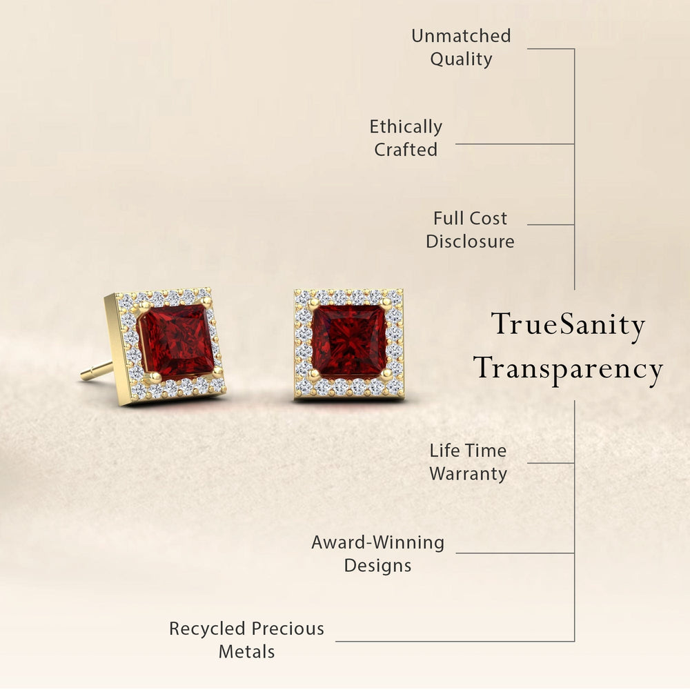 Ruby & Diamond Halo Stud Earrings - Yu