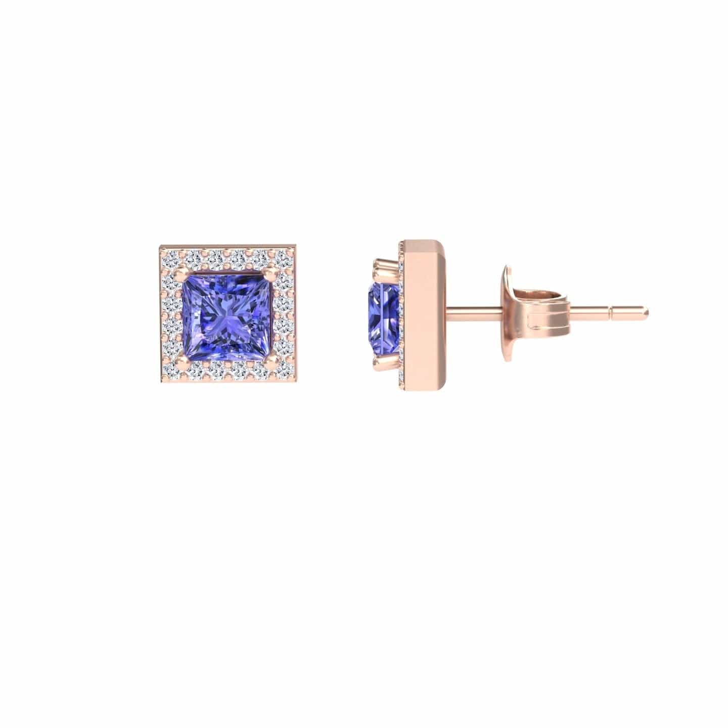 Tanzanite & Diamond Halo Stud Earrings - Yu