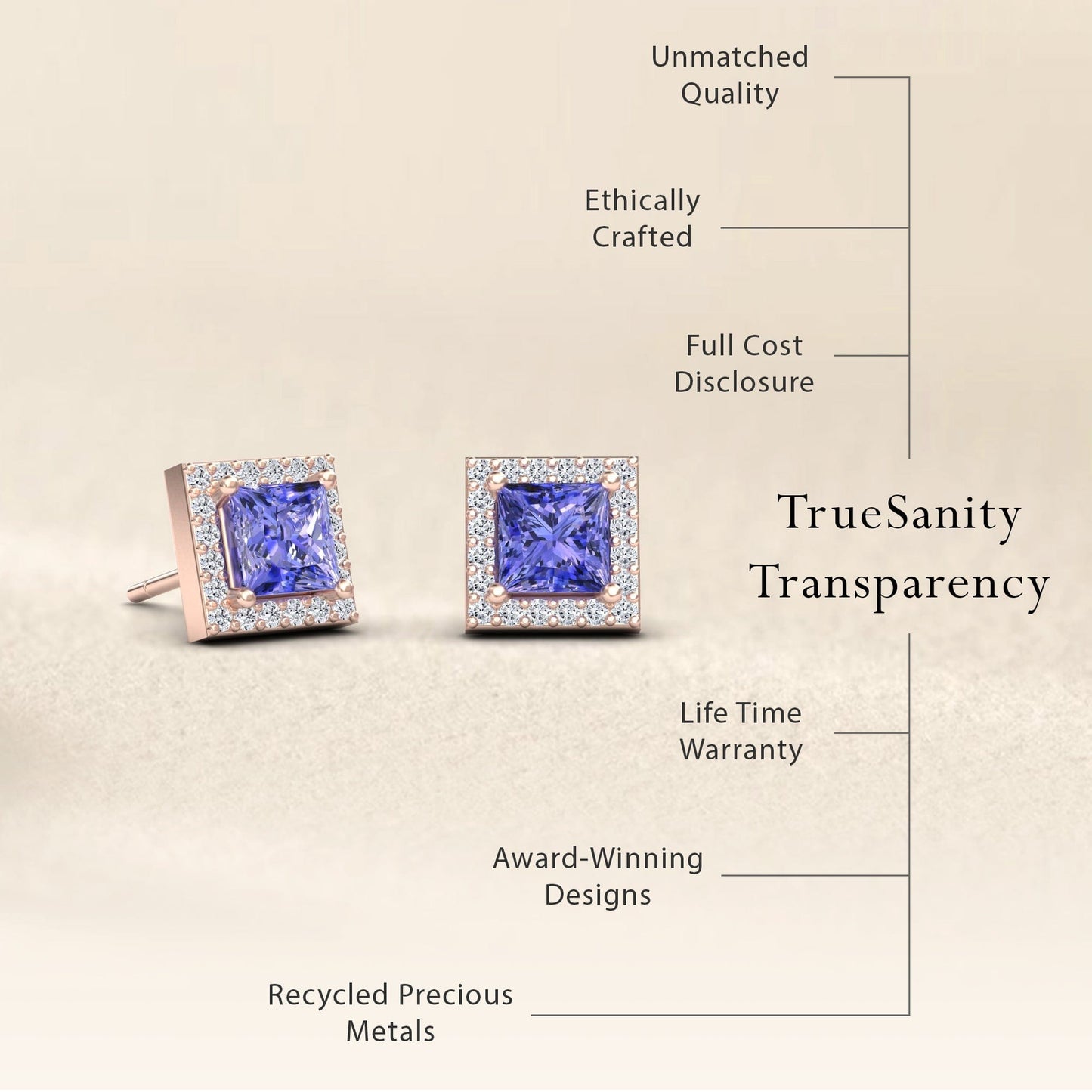 Tanzanite & Diamond Halo Stud Earrings - Yu