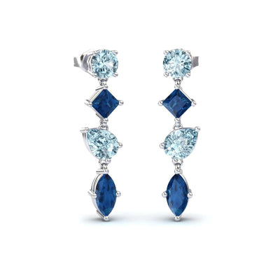 Aquamarine & London Blue Topaz Multi-Cut Drop Earrings