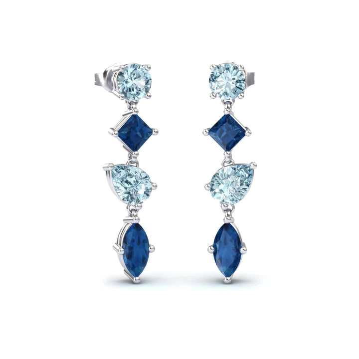 Aquamarine & London Blue Topaz Multi-Cut Drop Earrings - Zara