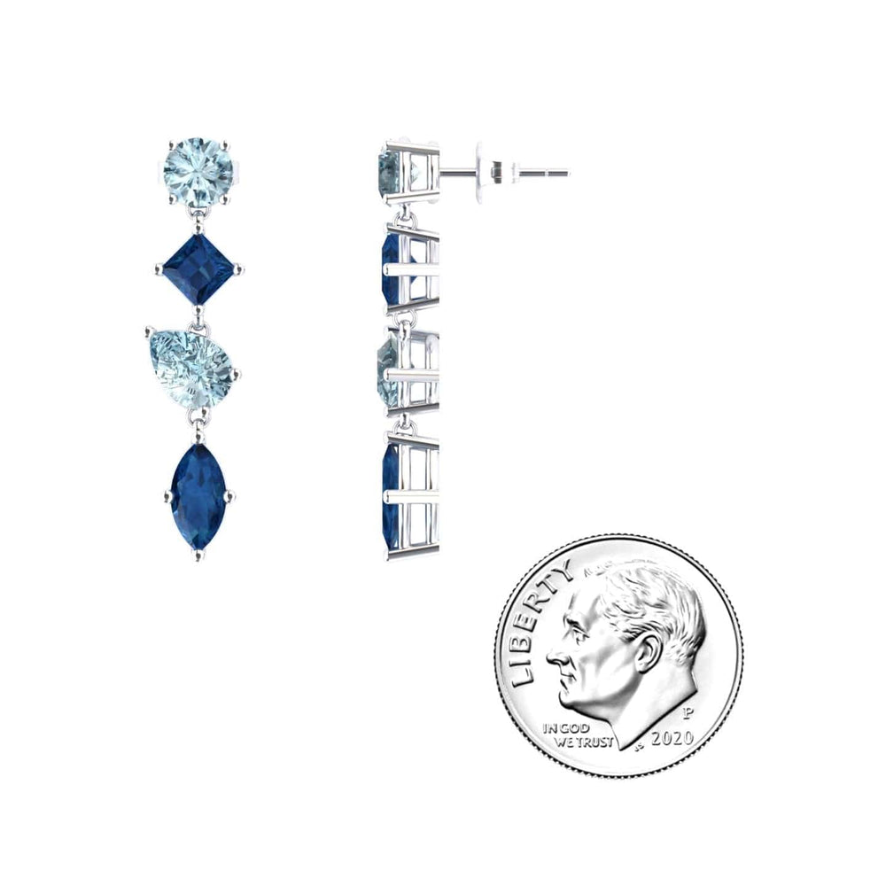 Aquamarine & London Blue Topaz Multi-Cut Drop Earrings - Zara