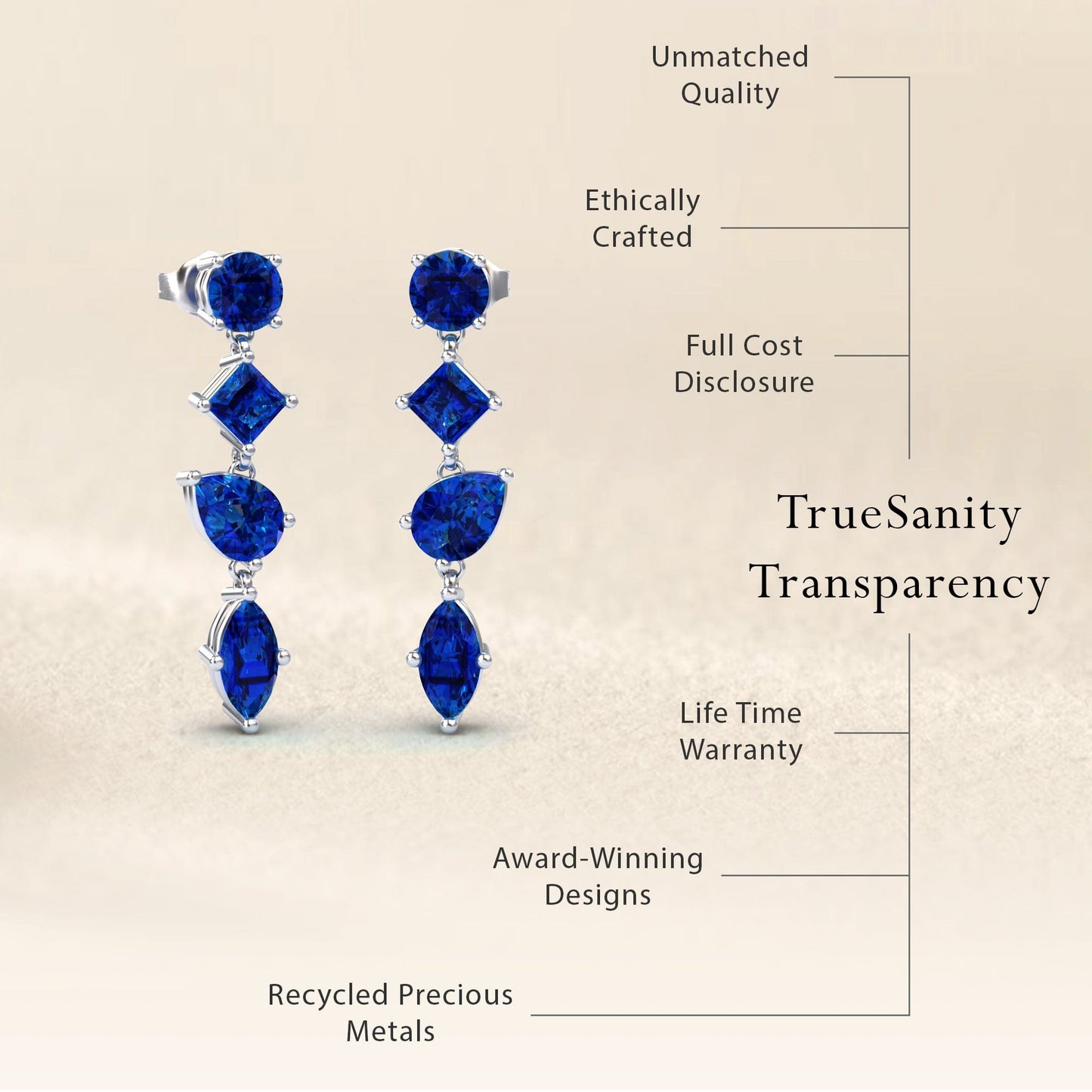 Lab Grown Blue Sapphire Multi-Cut Drop Earrings - Zara