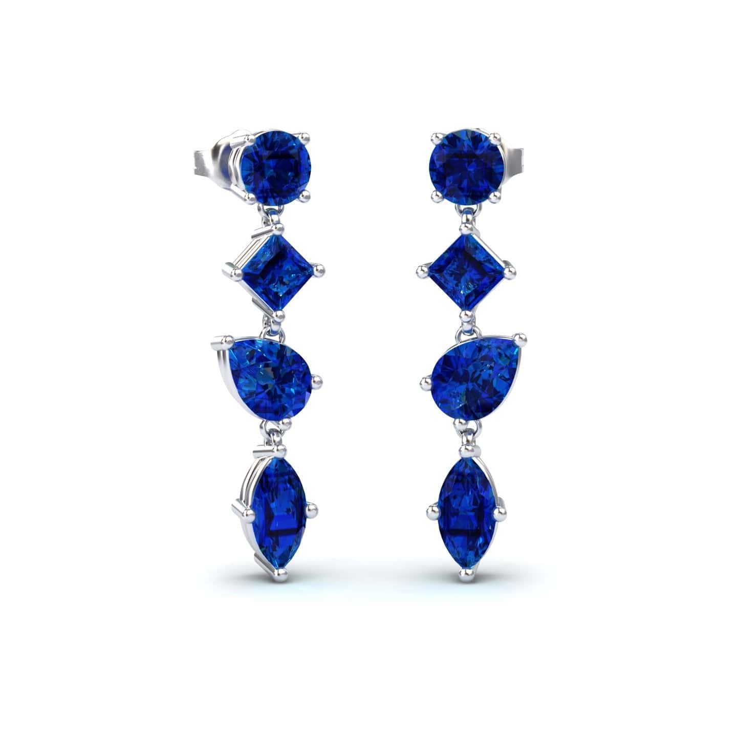 Lab Grown Blue Sapphire Multi-Cut Drop Earrings - Zara