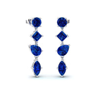 Lab Grown Blue Sapphire Multi-Cut Drop Earrings - Zara