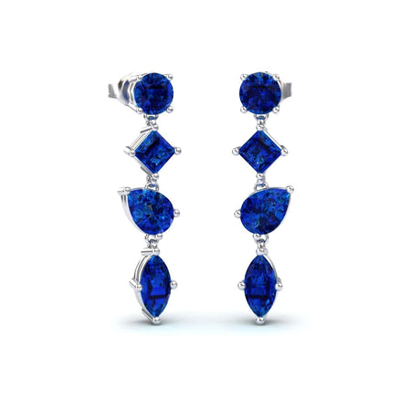 Lab Grown Blue Sapphire Multi-Cut Drop Earrings - Zara