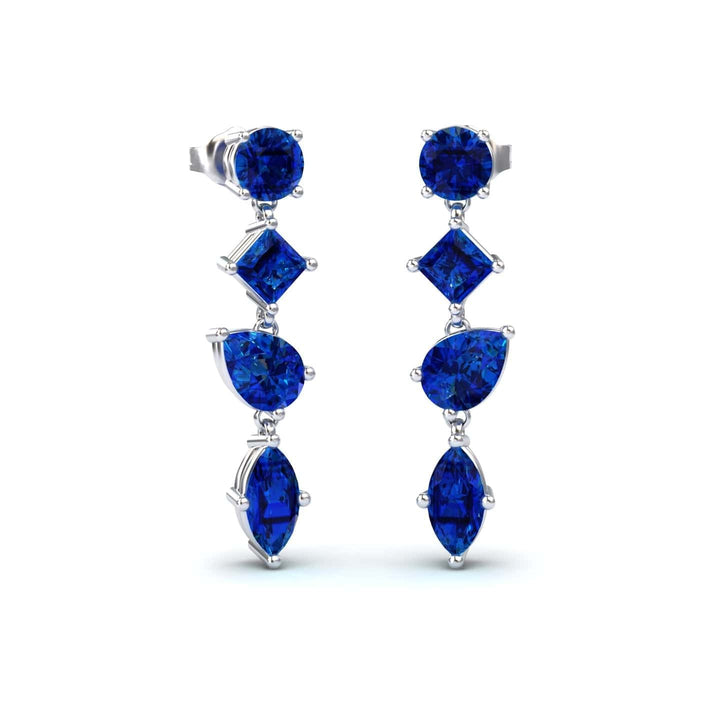 Lab Grown Blue Sapphire Multi-Cut Drop Earrings - Zara