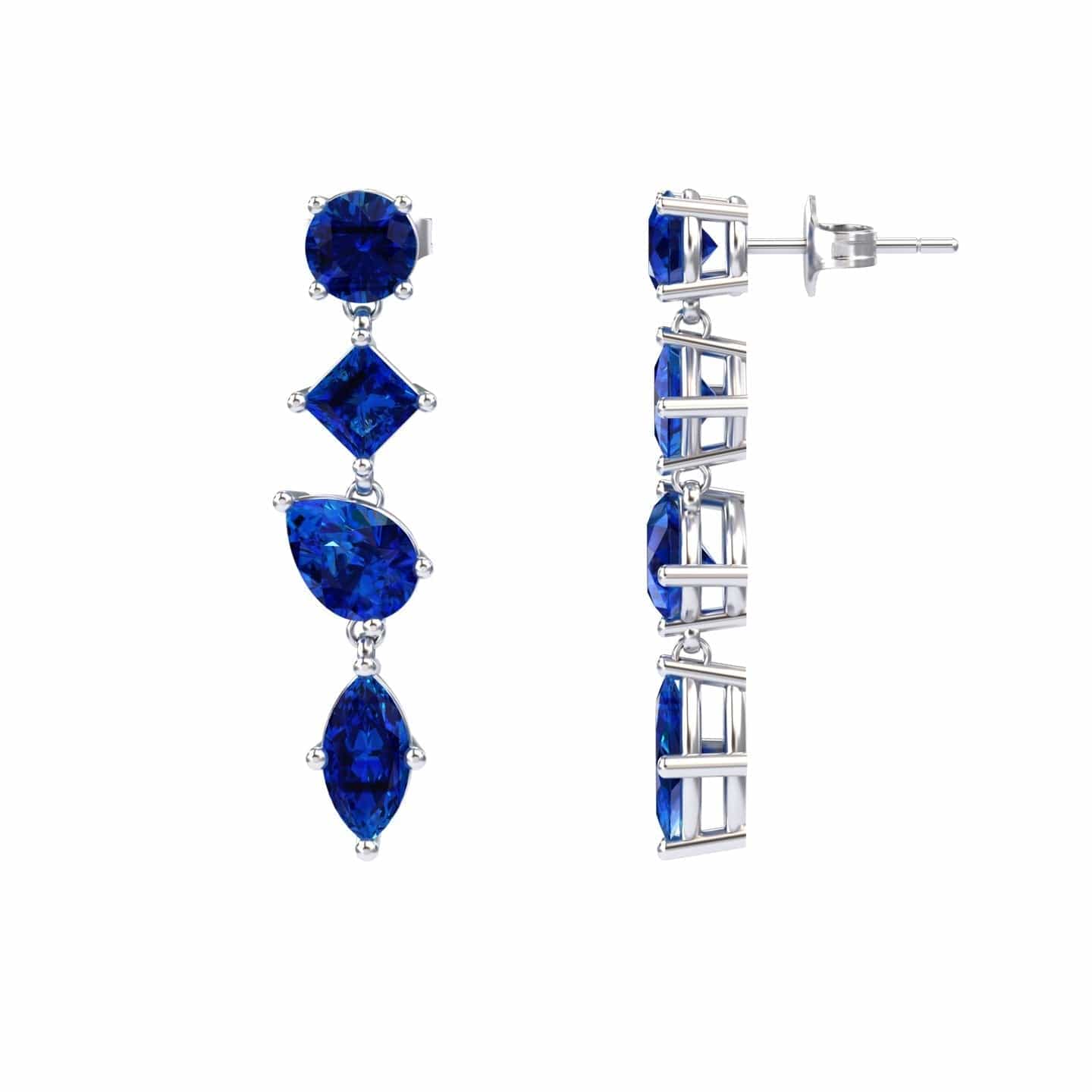 Lab Grown Blue Sapphire Multi-Cut Drop Earrings - Zara