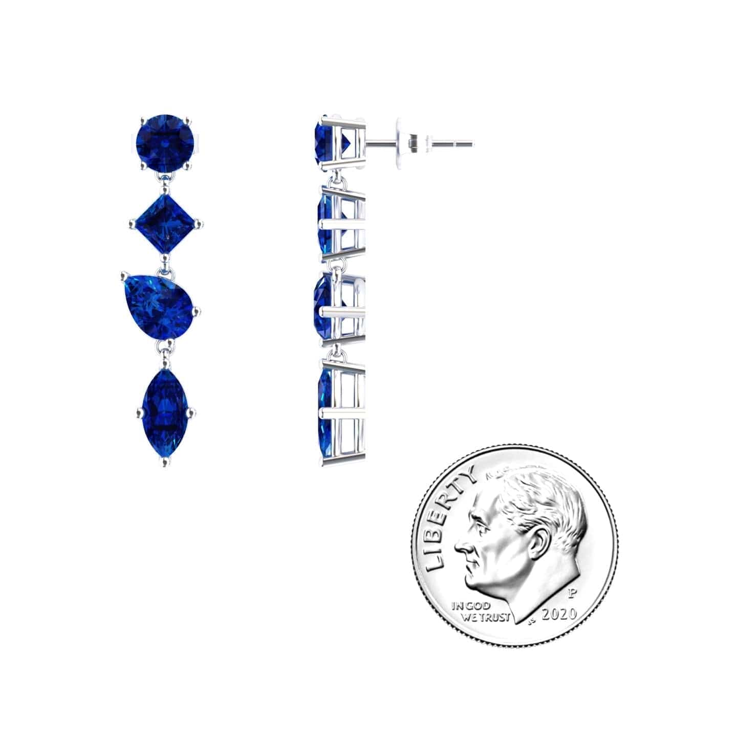 Lab Grown Blue Sapphire Multi-Cut Drop Earrings - Zara