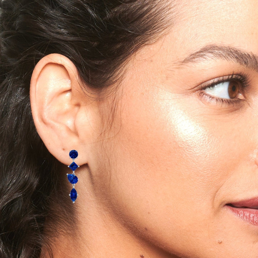 Lab Grown Blue Sapphire Multi-Cut Drop Earrings - Zara