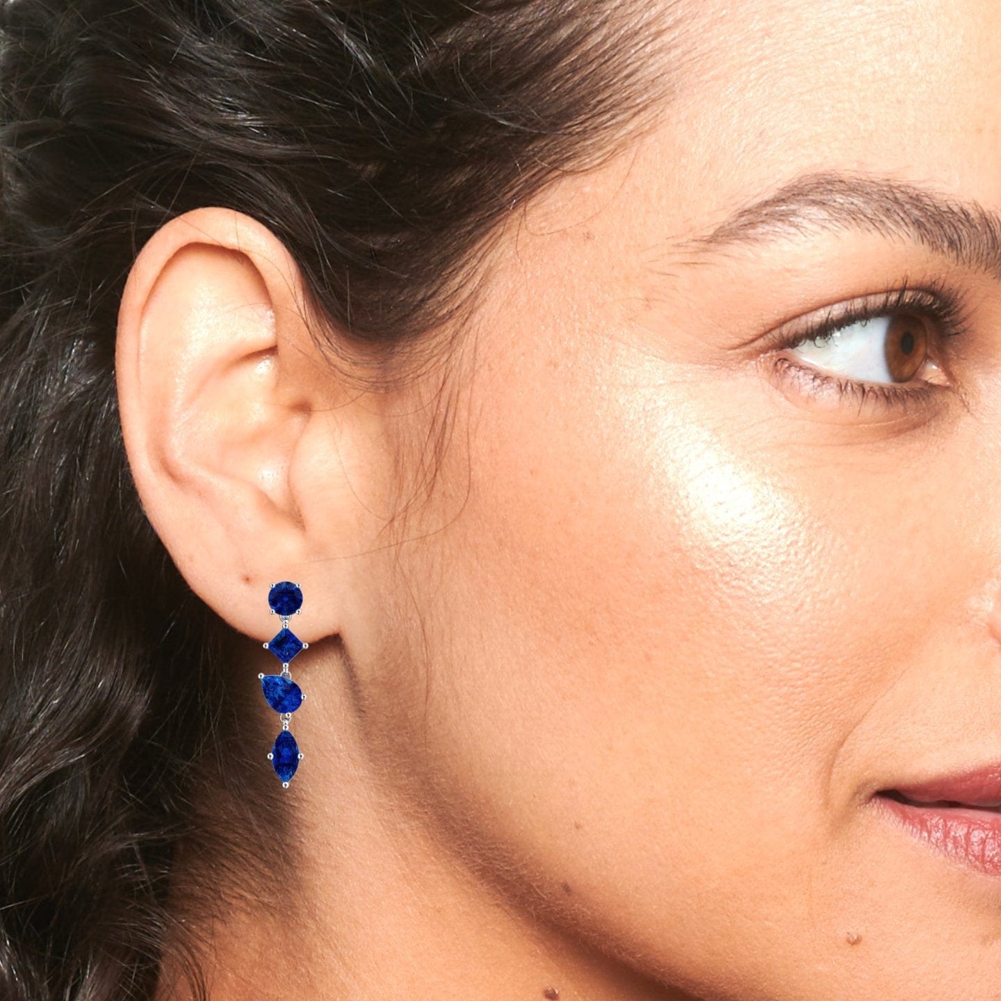 Lab Grown Blue Sapphire Multi-Cut Drop Earrings - Zara