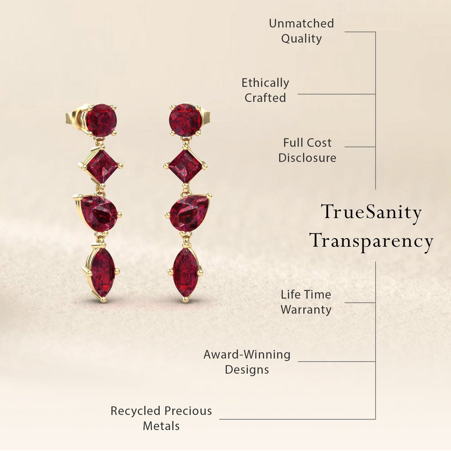 Lab Grown Ruby Multi-Cut Drop Earrings - Zara