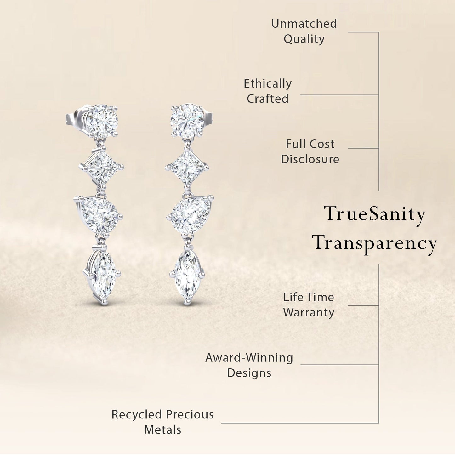 Lab Grown White Diamond Multi-Cut Drop Earrings - Zara