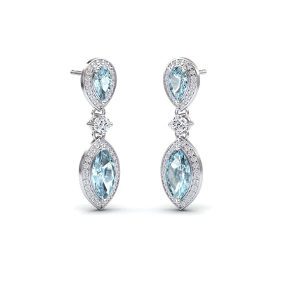 Aquamarine & Diamond Drop Earrings