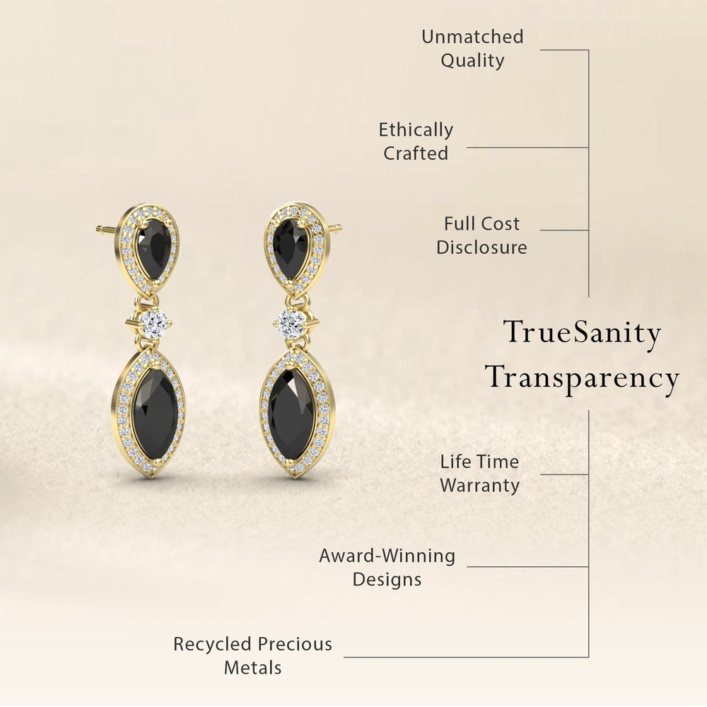 Marquise black and white diamond drop earrings, view 6