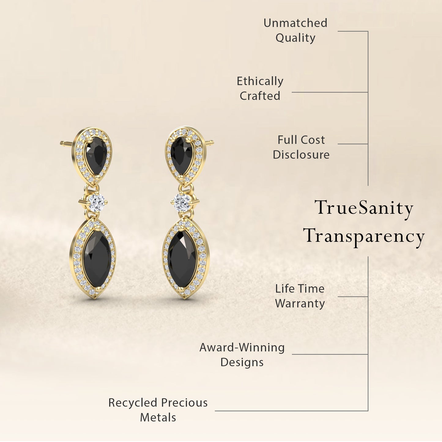 Black & White Diamond Drop Earrings - Avni