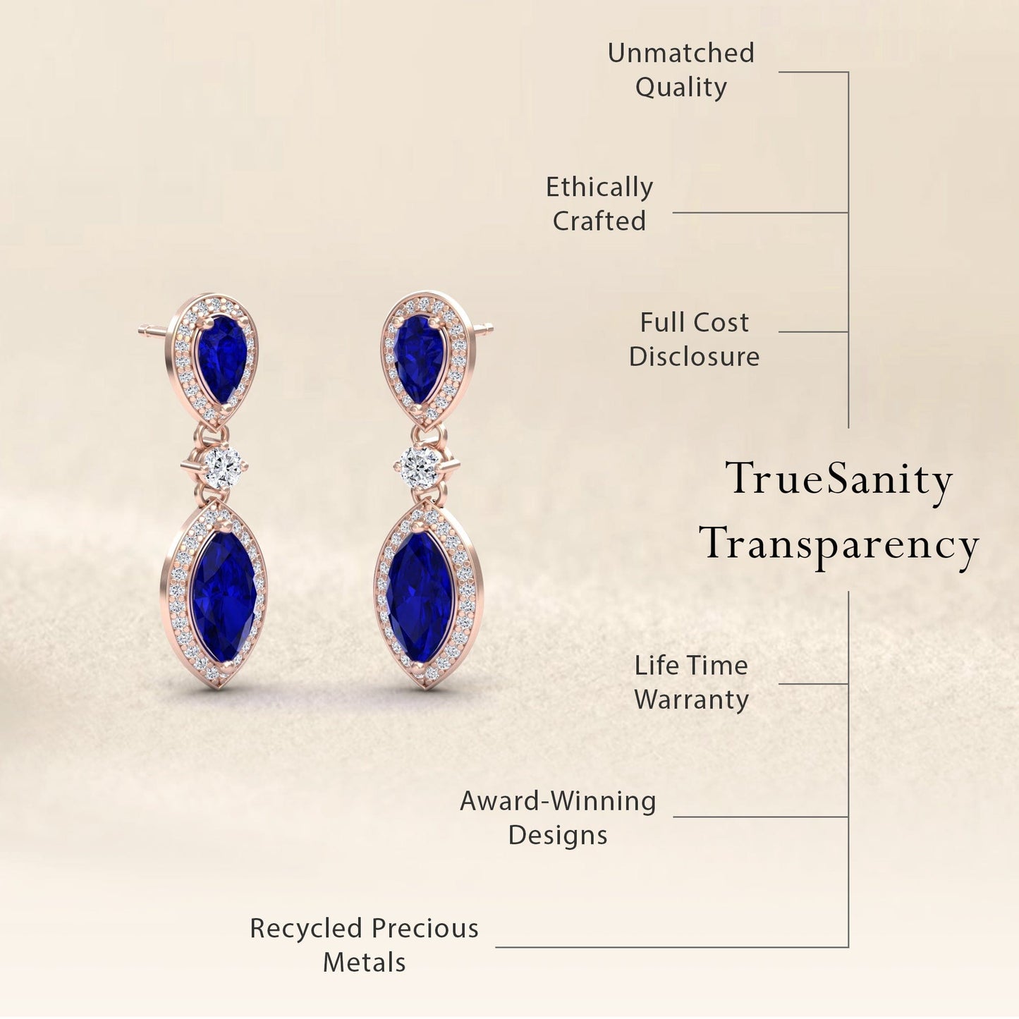 Lab Grown Blue Sapphire & Diamond Drop Earrings - Avni