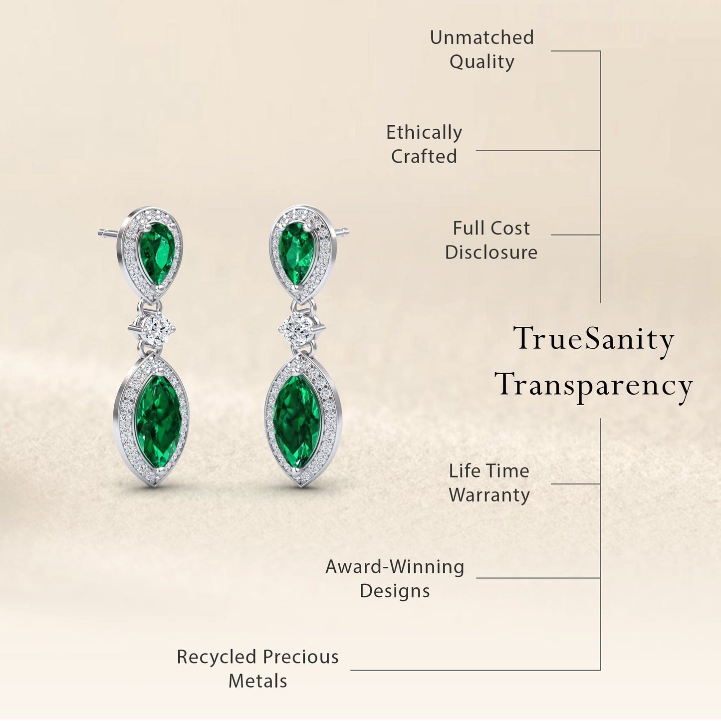 Lab Grown Emerald & Diamond Drop Earrings - Avni