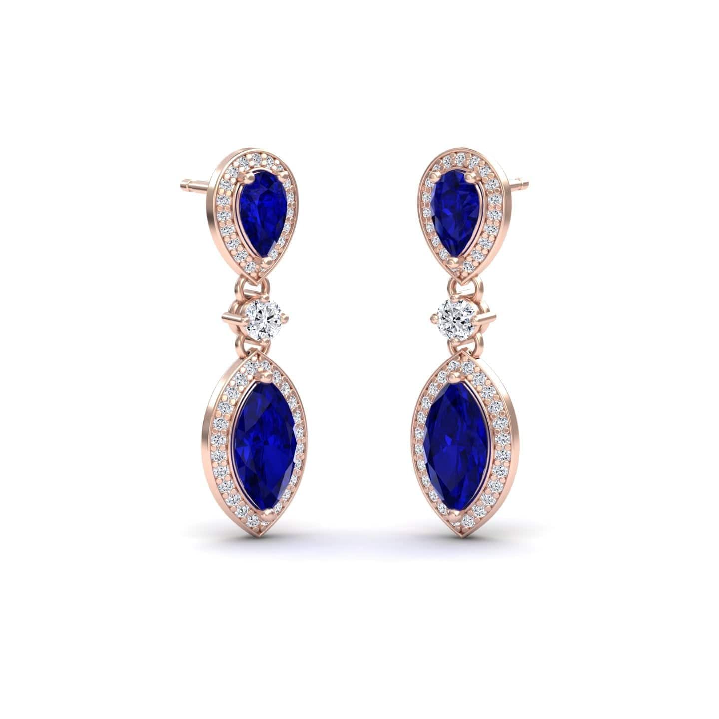 Lab Grown Blue Sapphire & Diamond Drop Earrings - Avni