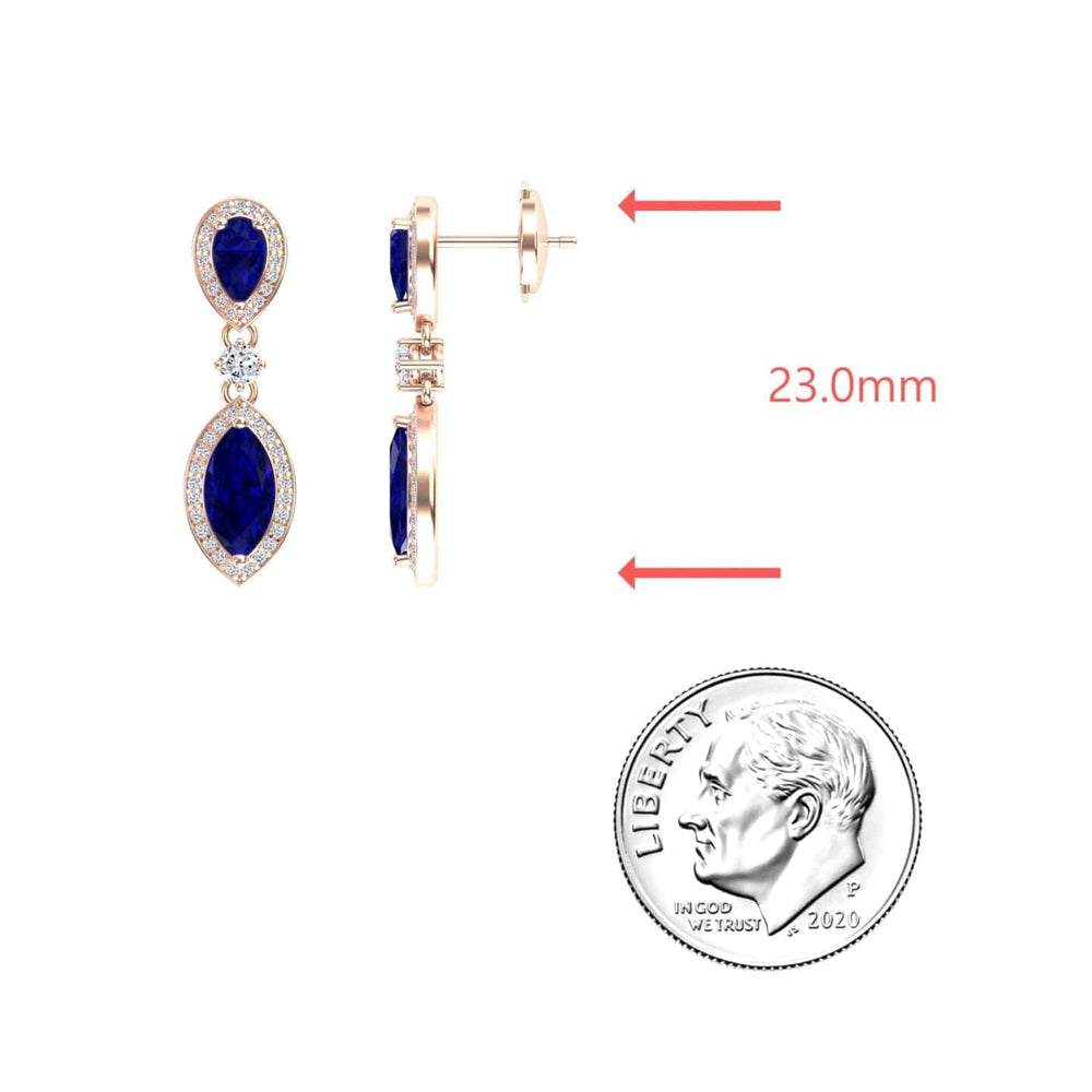 Lab Grown Blue Sapphire & Diamond Drop Earrings - Avni