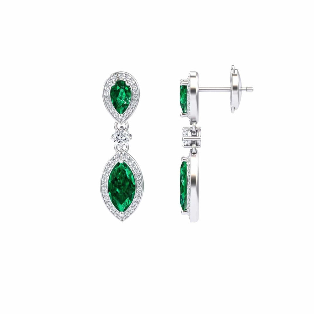 Lab Grown Emerald & Diamond Drop Earrings - Avni