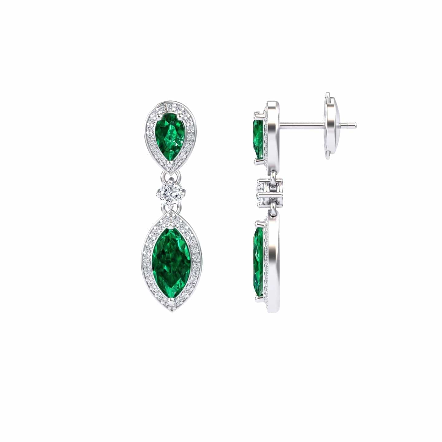 Lab Grown Emerald & Diamond Drop Earrings - Avni