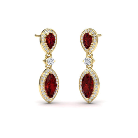 Lab Grown Ruby & Diamond Drop Earrings - Avni