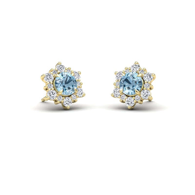 Aquamarine & Diamond Starburst Stud Earrings