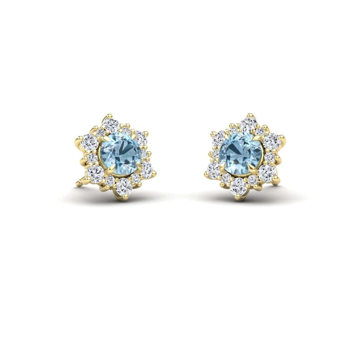 Aquamarine & Diamond Starburst Stud Earrings - Deepika