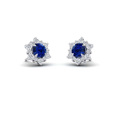 Blue Sapphire & Diamond Starburst Stud Earrings