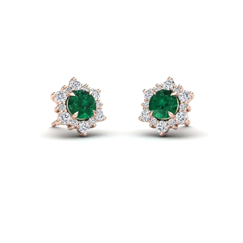 Emerald & Diamond Starburst Stud Earrings - Deepika