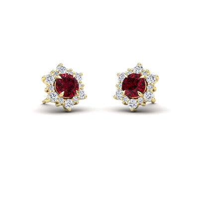 Ruby & Diamond Starburst Stud Earrings