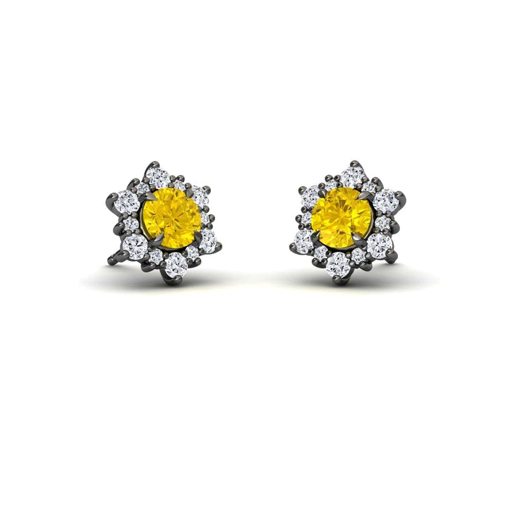 Yellow Sapphire & Diamond Starburst Stud Earrings - Deepika