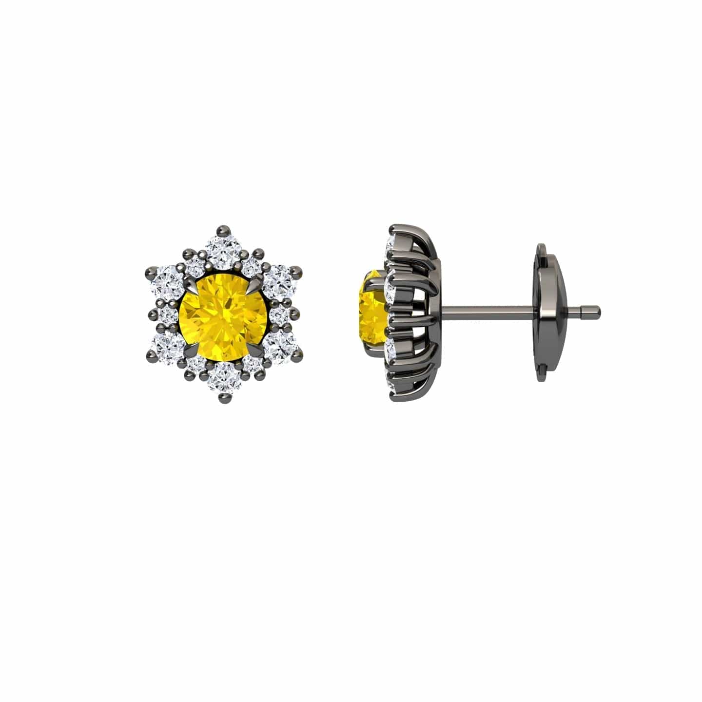 Yellow Sapphire & Diamond Starburst Stud Earrings - Deepika