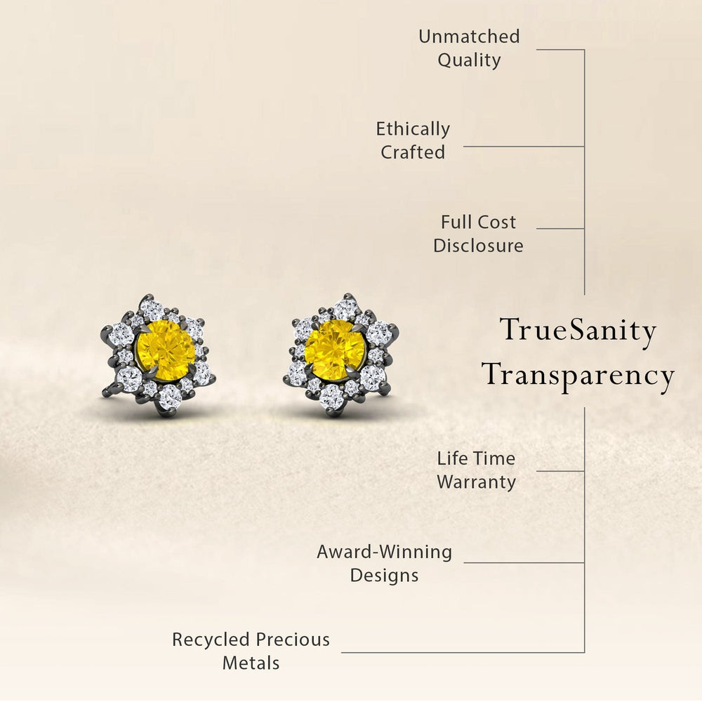 Yellow Sapphire & Diamond Starburst Stud Earrings - Deepika