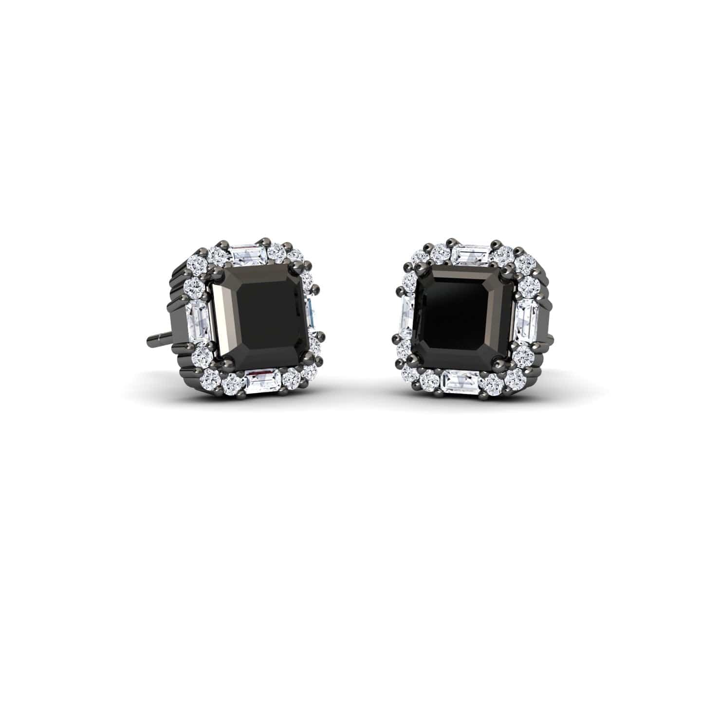 Black & White Diamond Halo Stud Earrings - Elisa