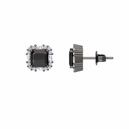 Black & White Diamond Halo Stud Earrings - Elisa