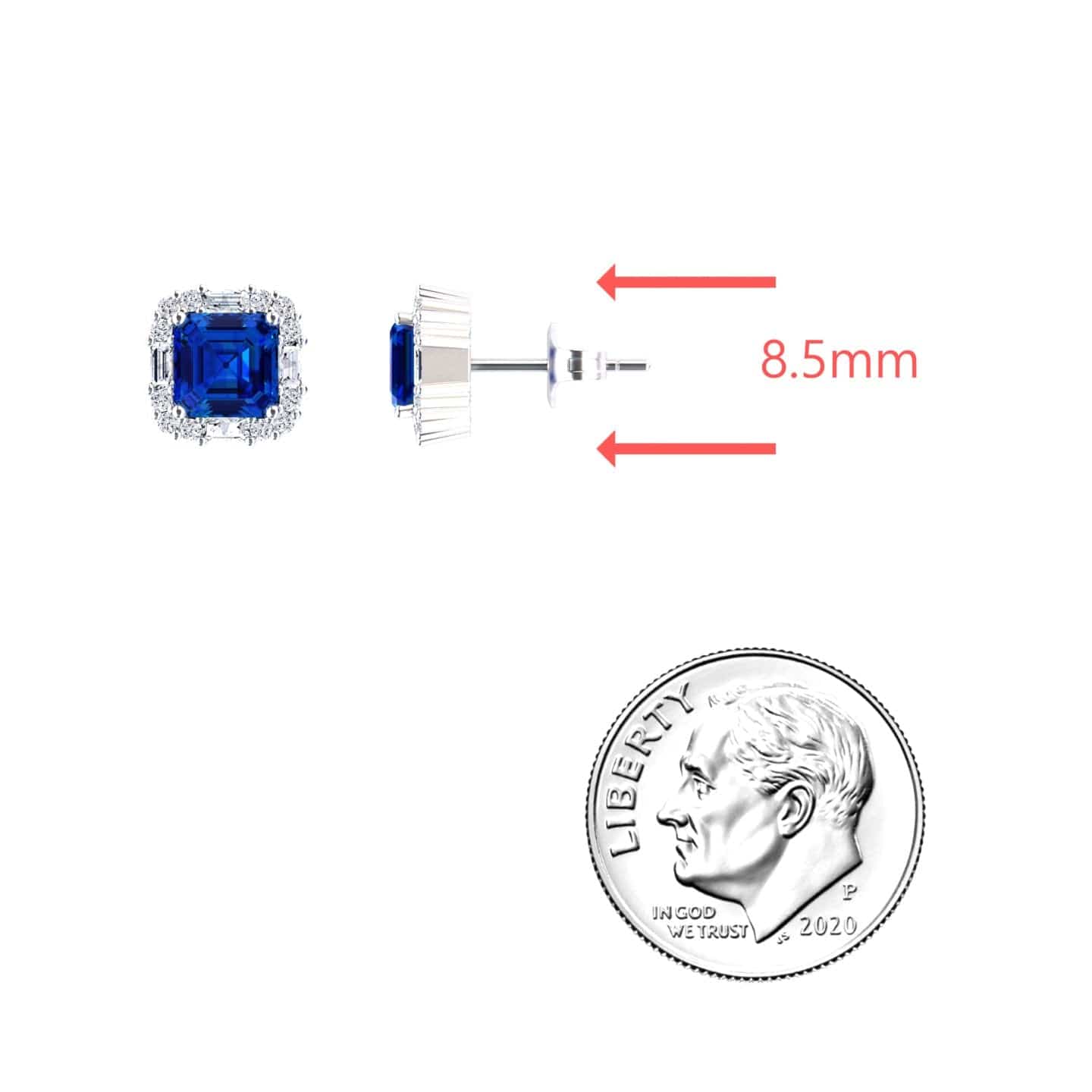 Lab Grown Blue Sapphire & Diamond Halo Stud Earrings - Elisa