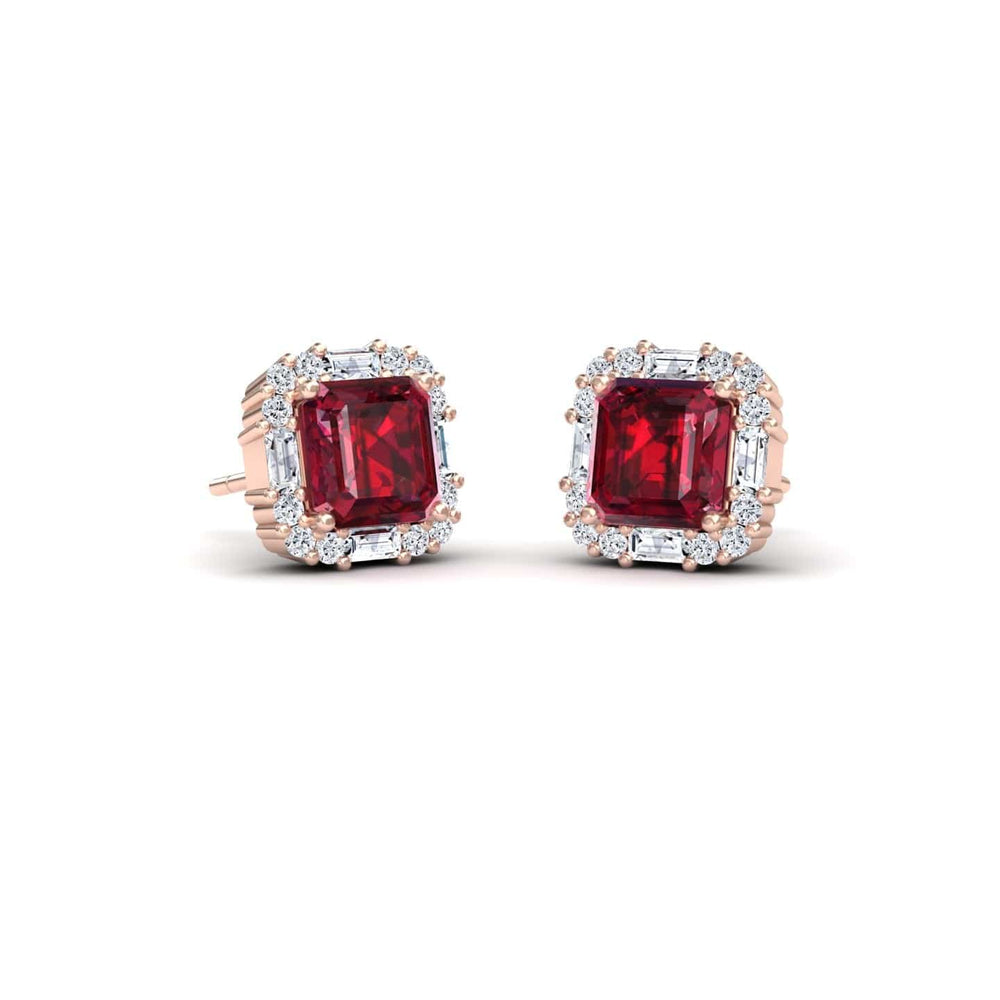 Lab Grown Ruby & Diamond Halo Stud Earrings - Elisa